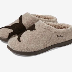LL Bean Womens Gray Daybreak Scuffs Wool Dog Applique Slippers Sz 7 EUC